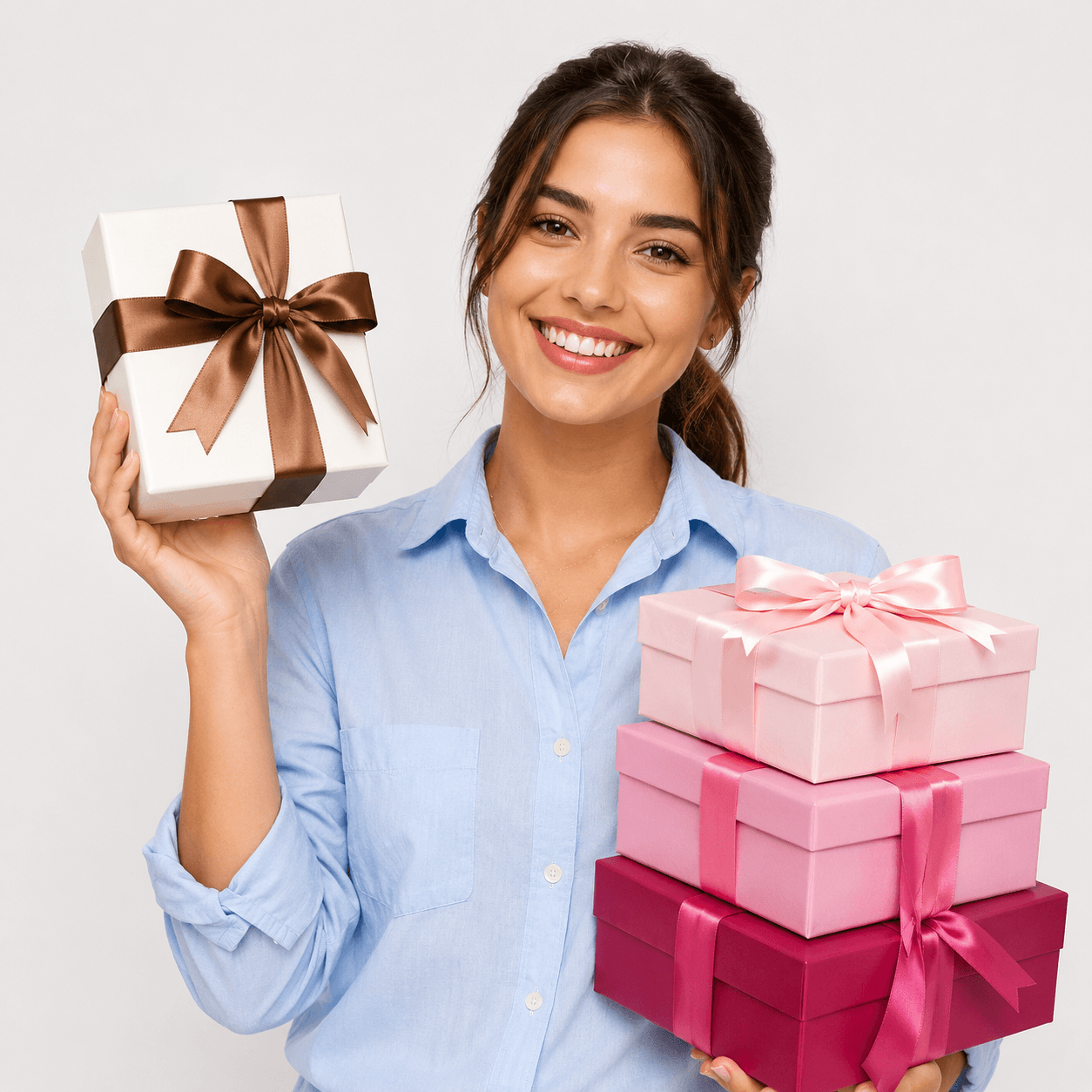 Woman happily receiving a coffee gift